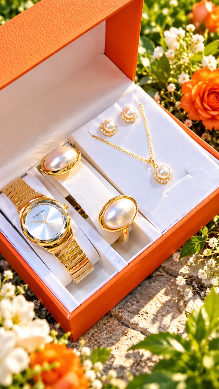 New Quality 5 in 1 Gold Jewelry Set - Watch + Chain + Bangle + Ring + Earrings | Full Box_4