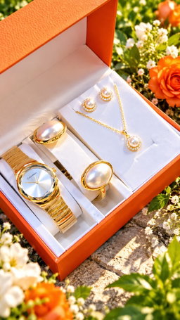 New Quality 5 in 1 Gold Jewelry Set - Watch + Chain + Bangle + Ring + Earrings | Full Box
