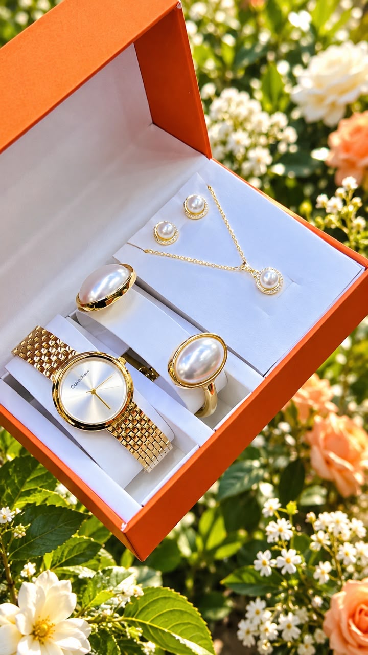 New Quality 5 in 1 Gold Jewelry Set - Watch + Chain + Bangle + Ring + Earrings | Full Box_21