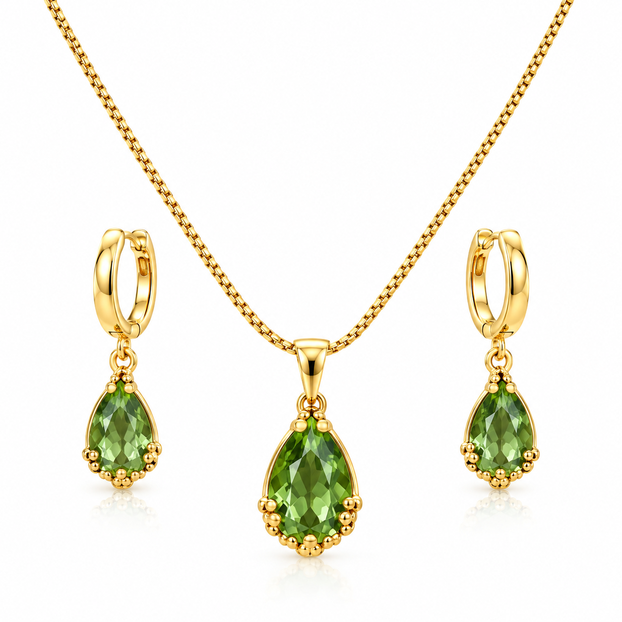 Green Crystal Teardrop Necklace and Earrings Set for Women_0