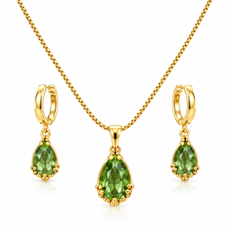 Green Crystal Teardrop Necklace and Earrings Set for Women