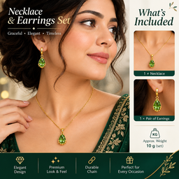 Green Crystal Teardrop Necklace and Earrings Set for Women
