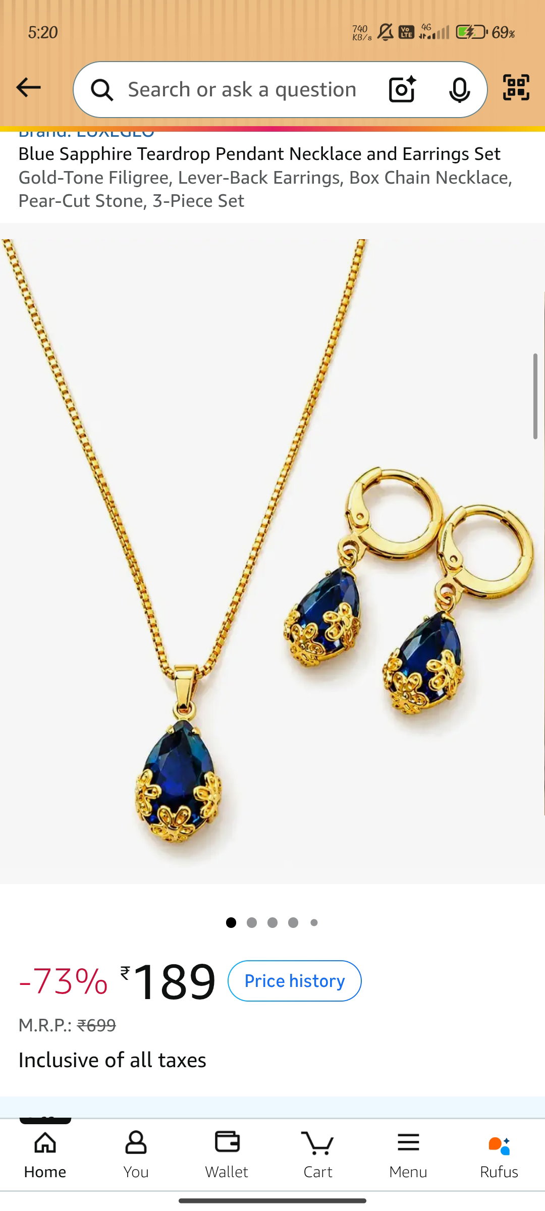 Blue Crystal Teardrop Necklace and Earrings Set for Women