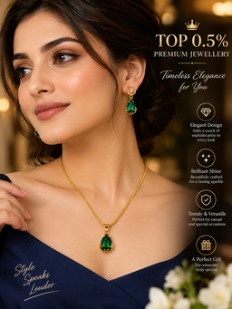 Green Crystal Teardrop Necklace and Earrings Set for Women