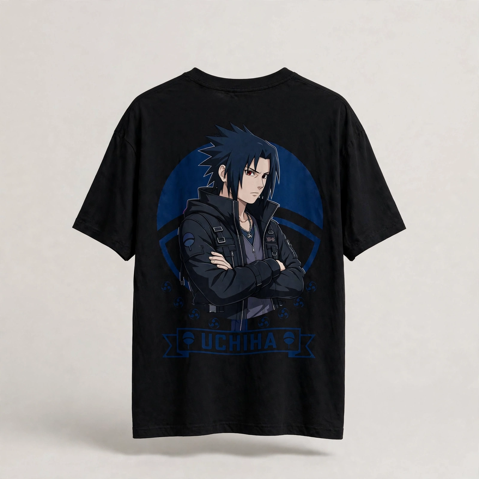 Sasuke Uchiha – Blue Crest Black Tee_0
