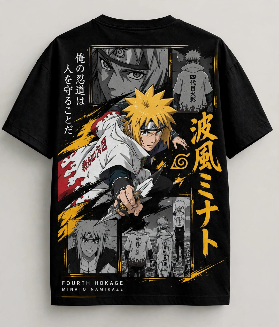 Minato Namikaze – Fourth Hokage Black Tee