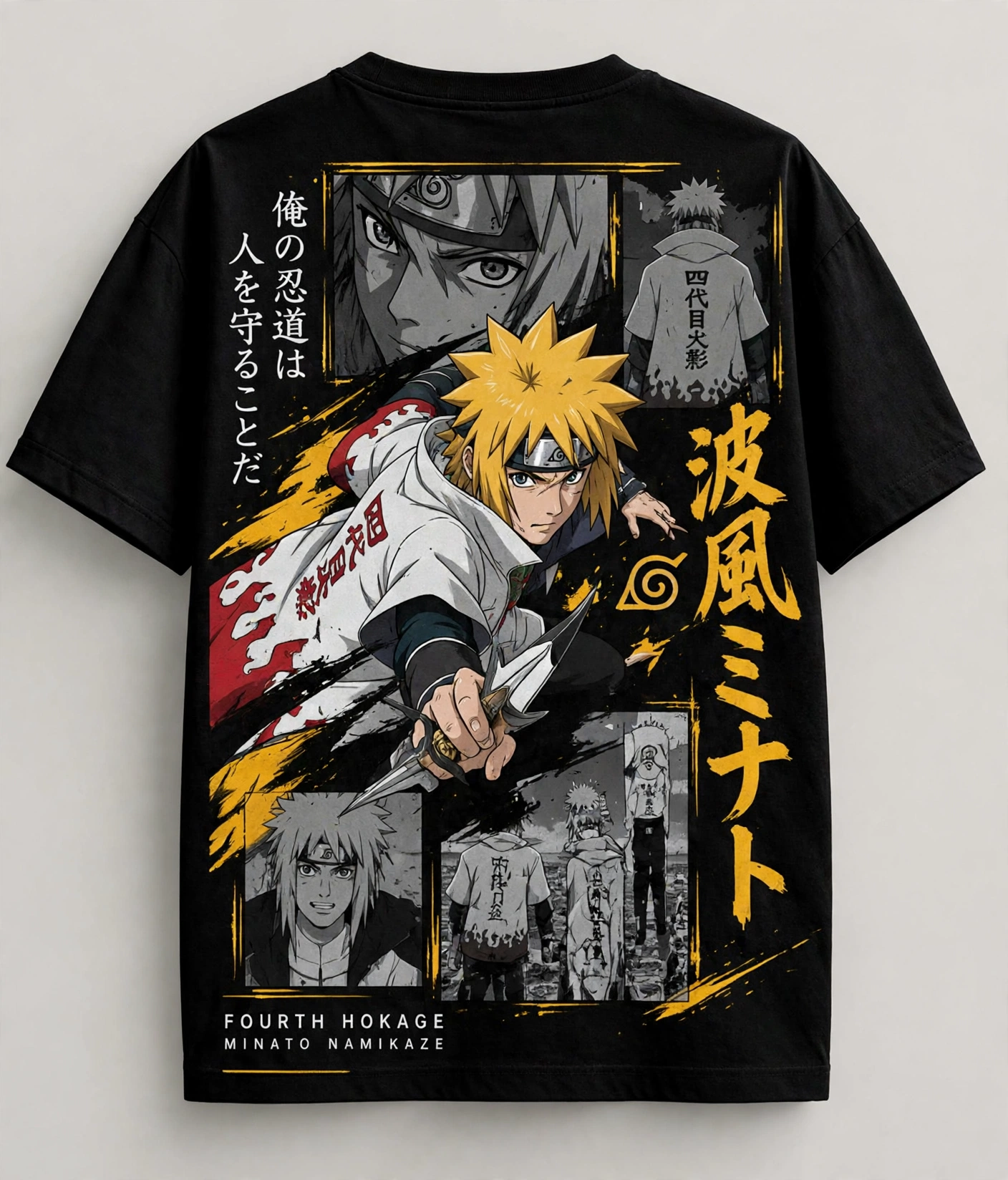 Minato Namikaze – Fourth Hokage Black Tee_0