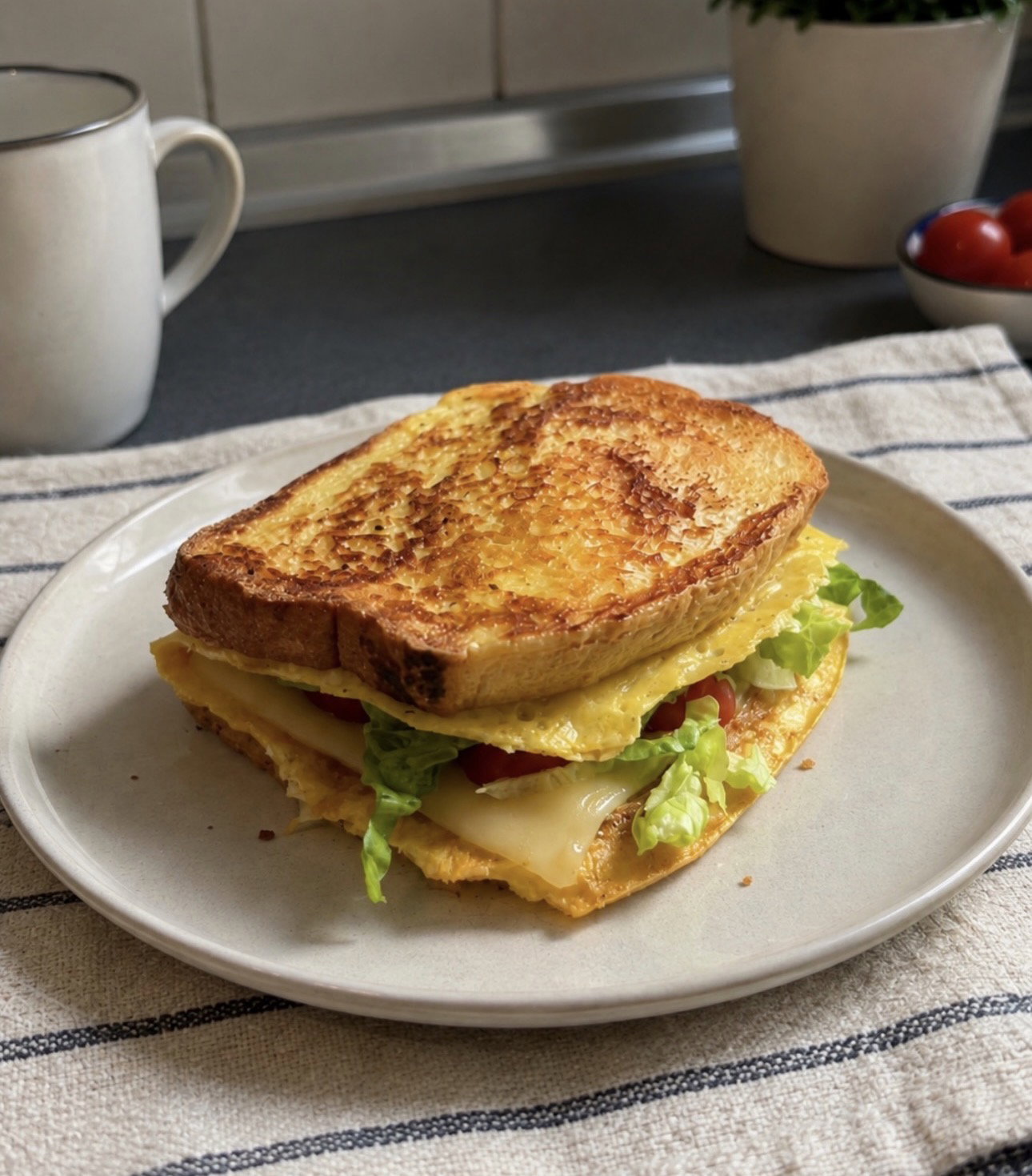 Omelet and Cheesy Breakfast on Brown Bread_0