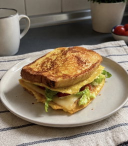 Omelet and Cheesy Breakfast on Brown Bread