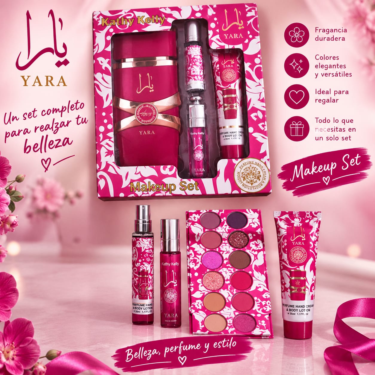 Set Makeup con perfume y crema Yara (Morado)