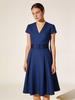 Vestido Capri · crepé azul profundo