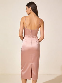 Vestido Maia · satén rosa palo
