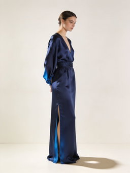 Vestido Olivia · seda azul noche