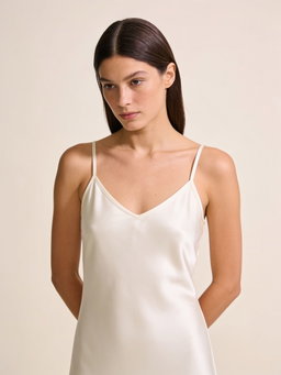 Vestido Solene · seda marfil midi
