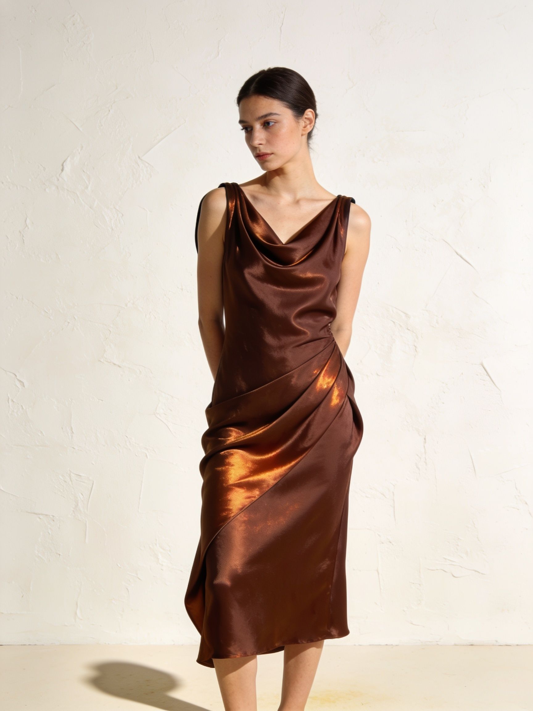 Vestido Marais · satén chocolate
