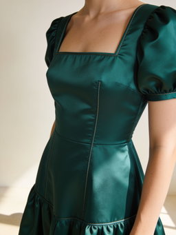 Vestido Cala · satén verde botella