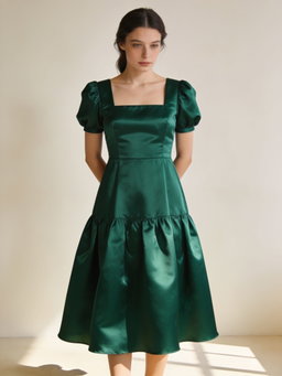Vestido Cala · satén verde botella