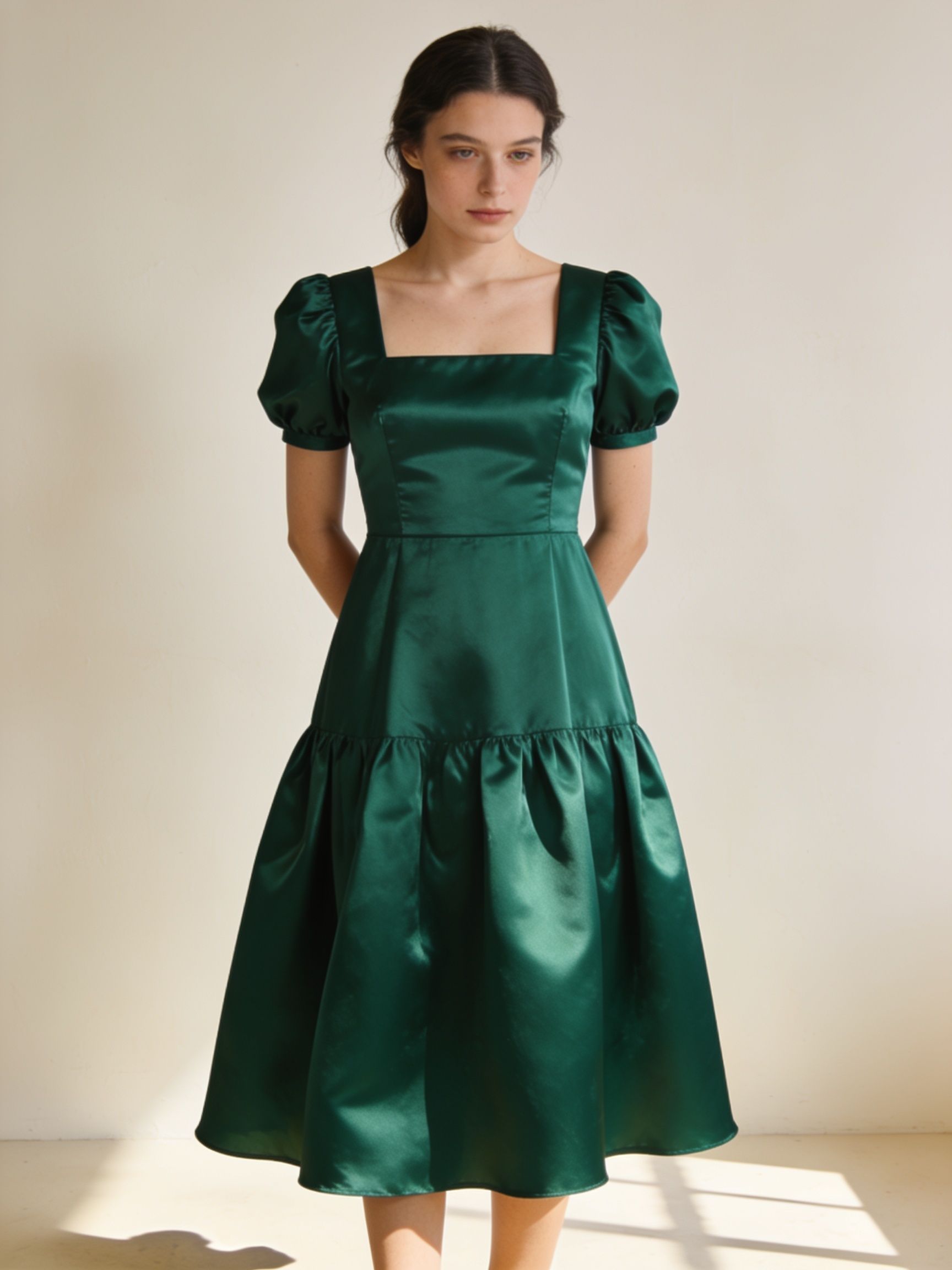 Vestido Cala · satén verde botella_2