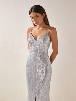 Vestido Zahara · lentejuela plata