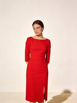 Vestido Amapola · crepé rojo midi