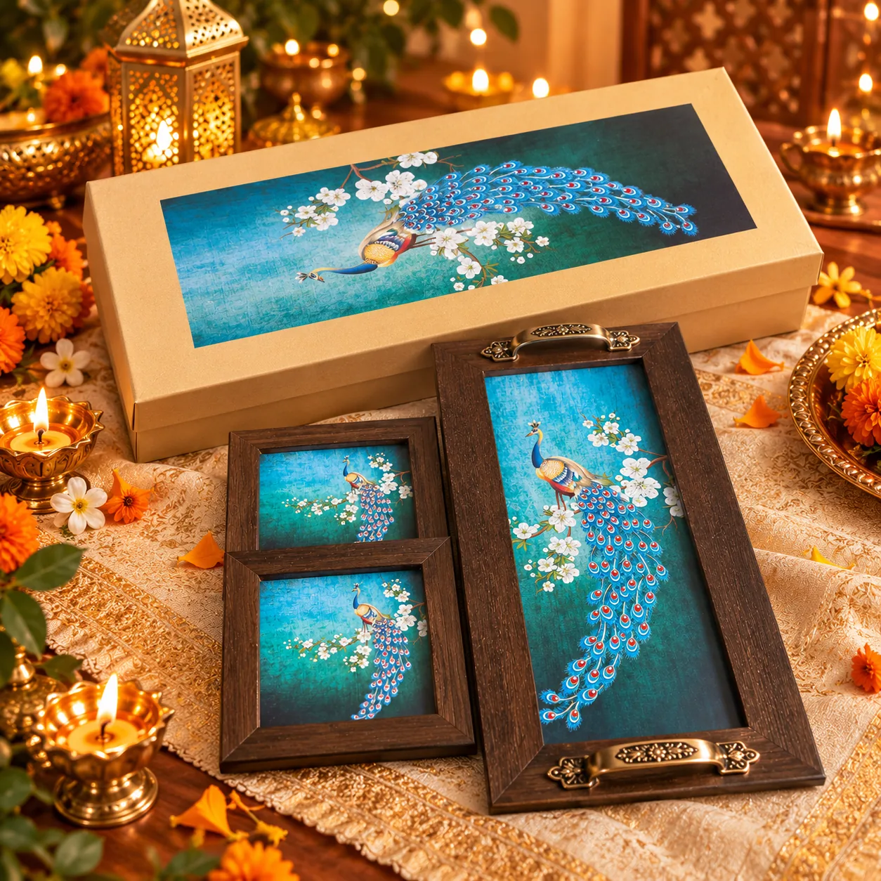 Festive Floral Decorative Tray Set