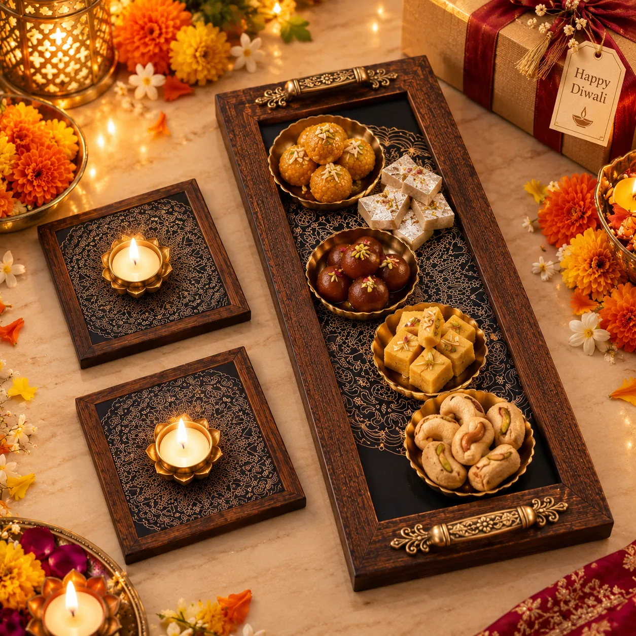 Diwali Sweets & Candlelight Tray Set