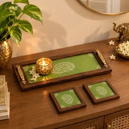 Green Paisley Decorative Tray Set