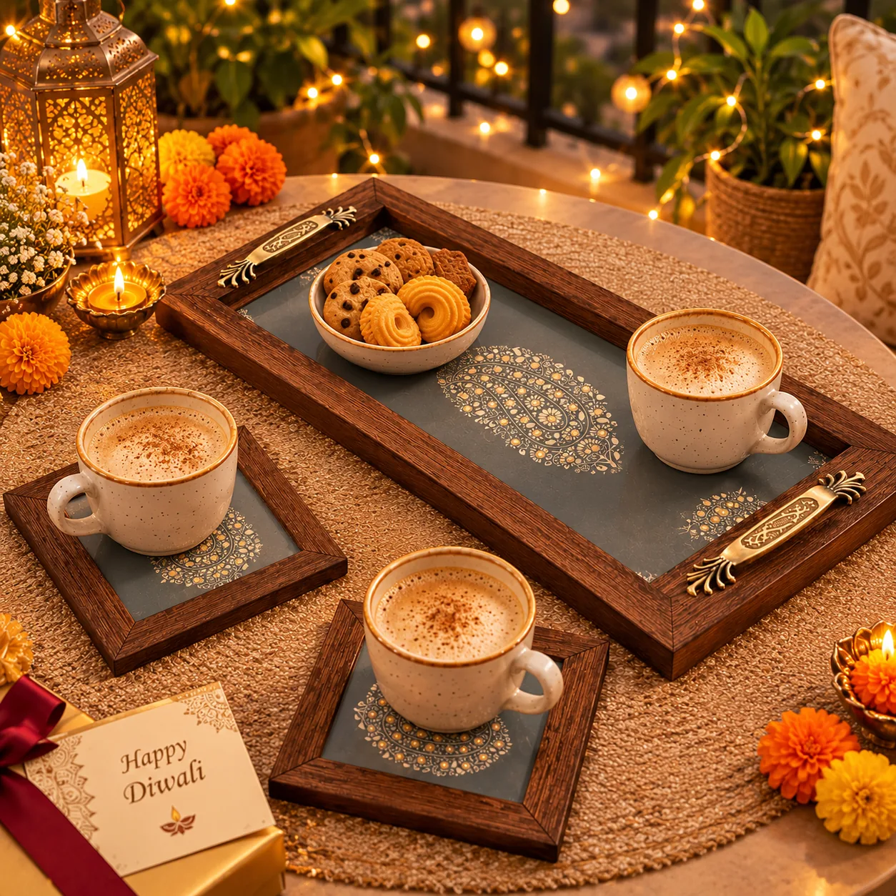 Blue Grey Paisley Serving Tray Set