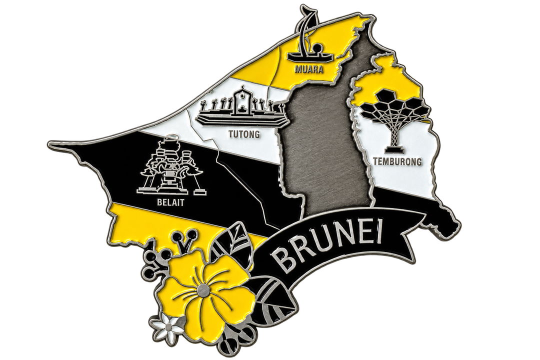 Antique Brunei Map Metal Magnet