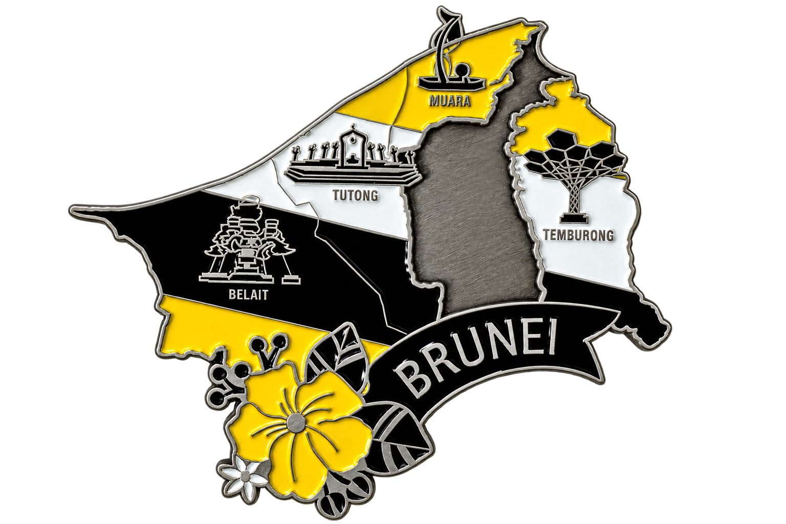 Antique Brunei Map Metal Magnet_0