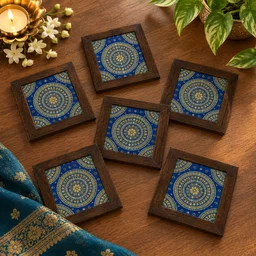 Blue Mandala Coaster Set — Set of 6