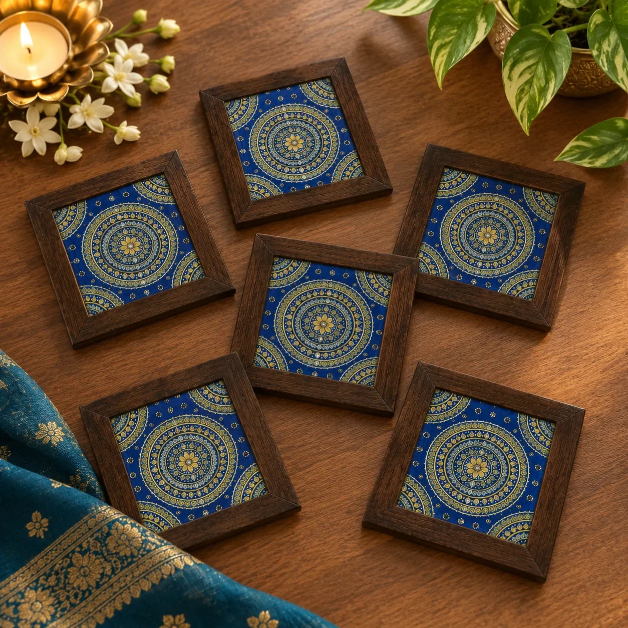 Blue Mandala Coaster Set — Set of 6