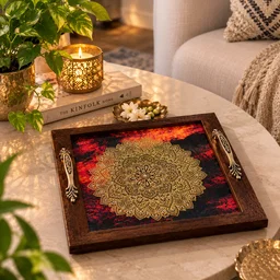 Red and Black Gold Mandala Medium Tray