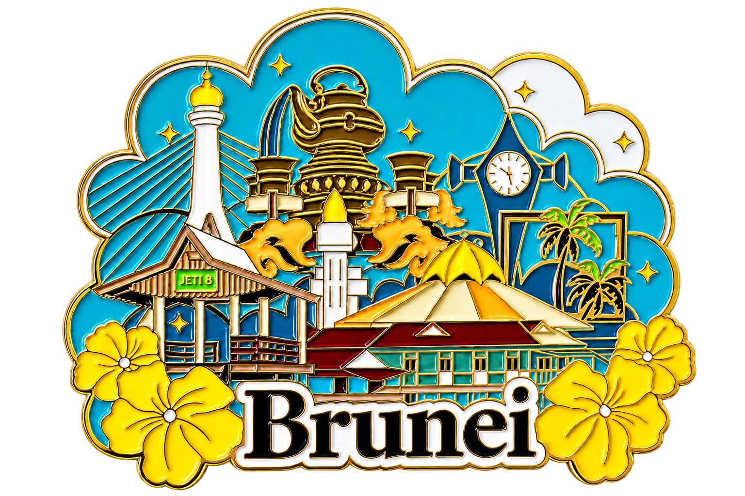Brunei Cityscape Metal Magnet _0