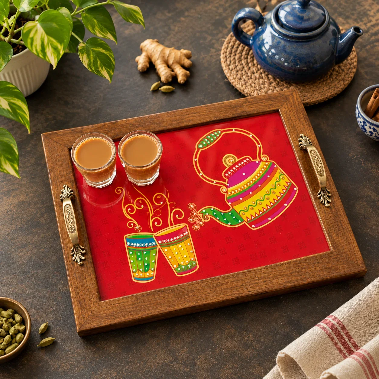 Red Chai Rectangular Serving Tray