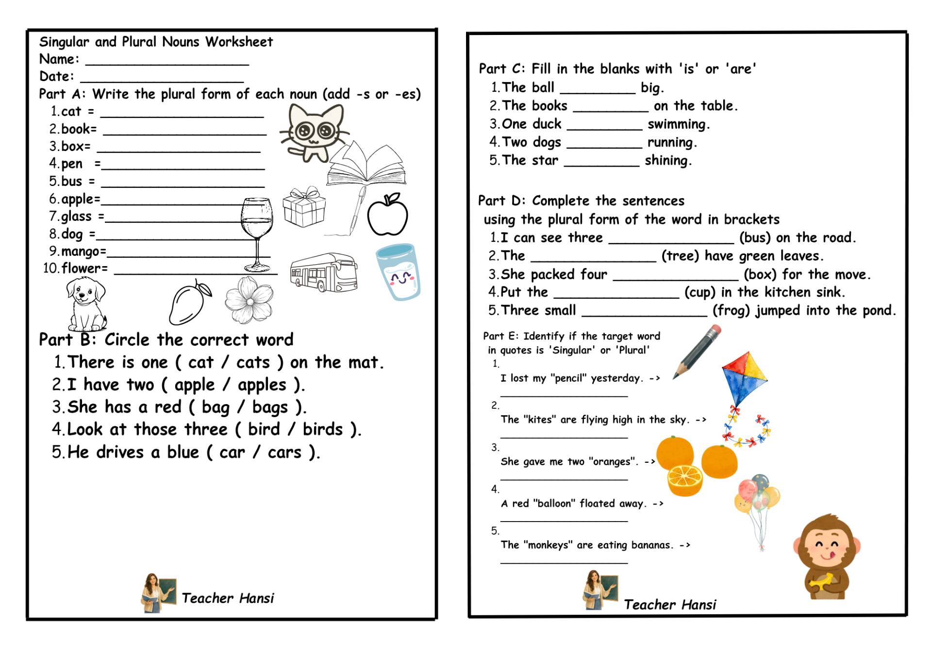 Singular and plural nouns