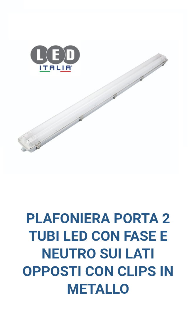 Plafoniera antiurto per due tubi led