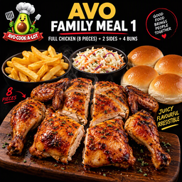 AVO Family Meal 1 Full Chicken + 2 Sides + 4 Buns