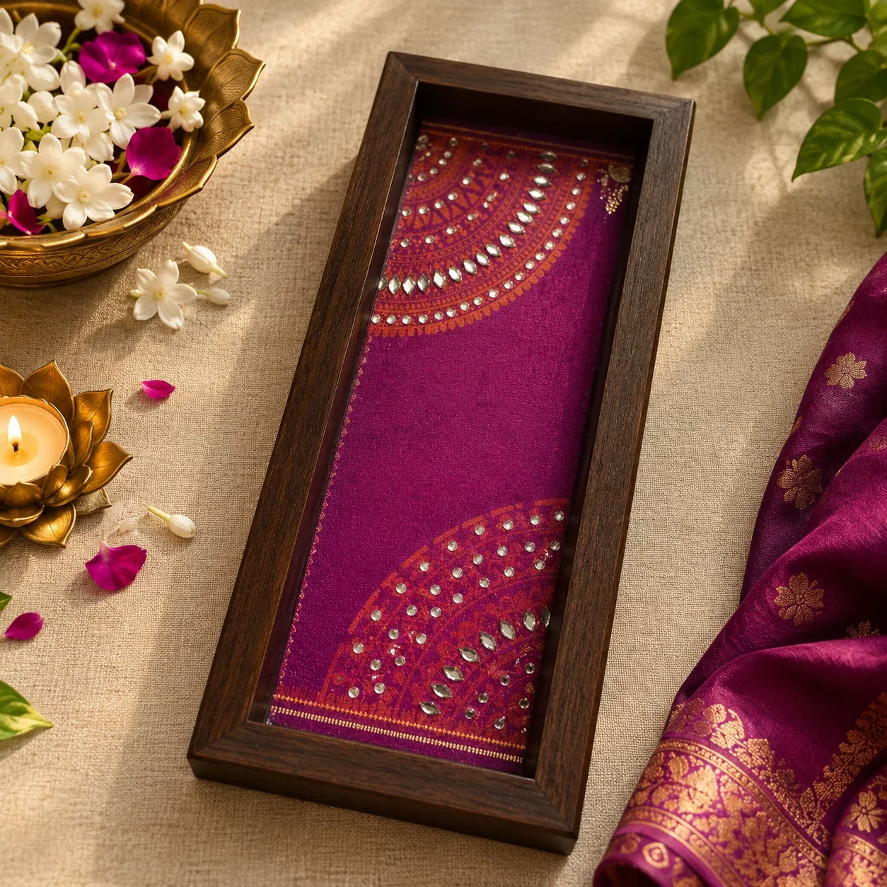 Purple Mandala Embellished Wooden Box Tray