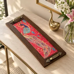 Red Peacock Wooden Serving Tray (6 × 12 in)