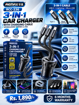 REMAX RCC-236 3-in-1 Car Charger & Charging Cable