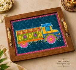 Teal Truck Art Rectangular Wooden Tray (10 × 12 in)