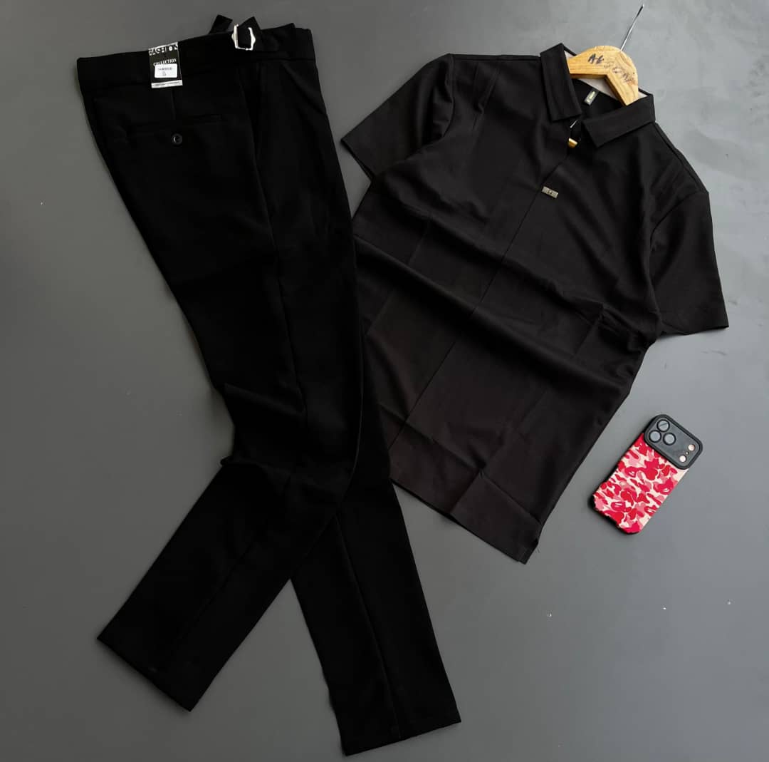 Black beltless trouser plus polo tshirts 