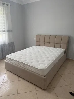 Bubble Panel Upholstered Bed - Beige Velvet - Channel Tufted Headboard