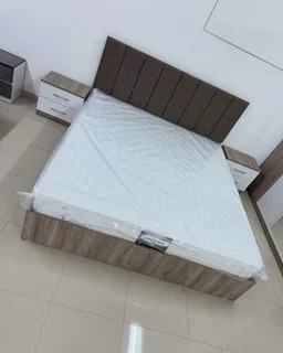 Melamine Bedroom Set - King Size - Brown Upholstered Panel Headboard