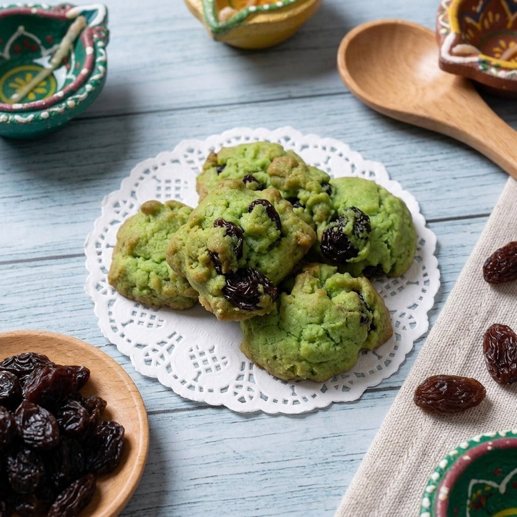 Pandan Raisins Cookies