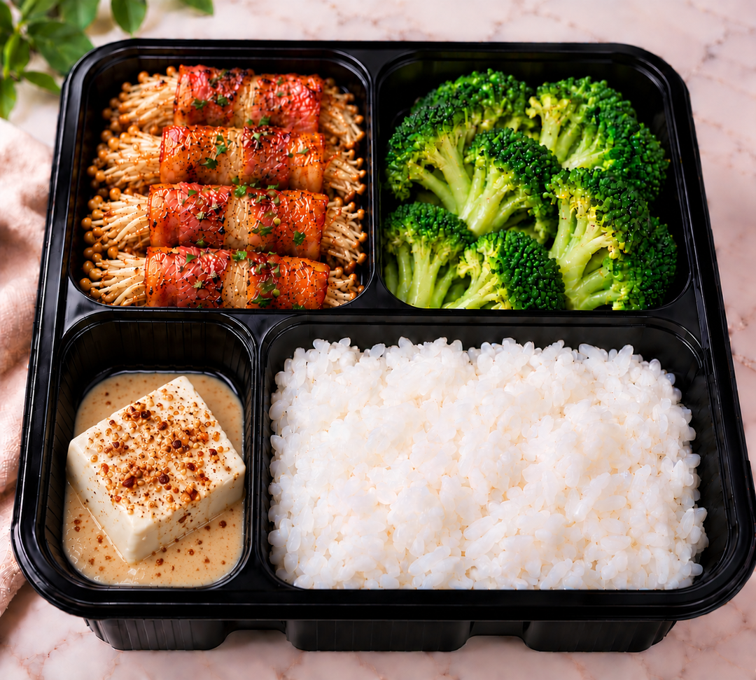Thu Bento - Pork Enoki Rolls with Japanese Rice