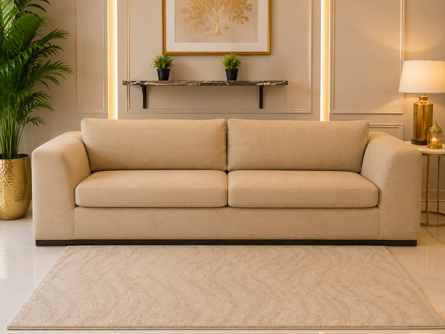 Modern Beige 3-Seater Sofa_0