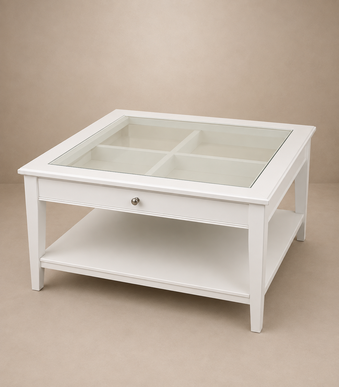 White Glass-Top Display Coffee Table