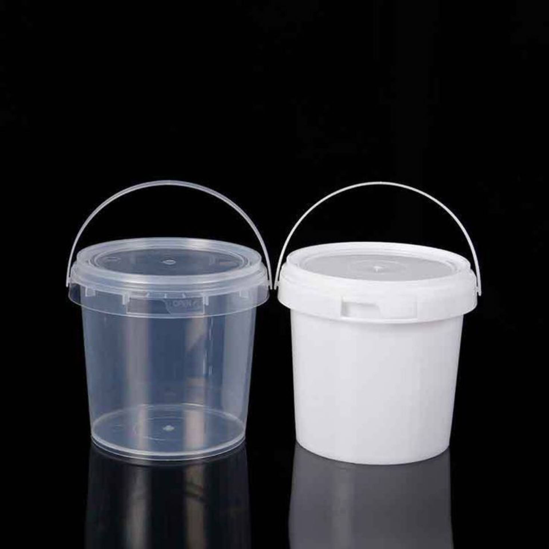 Plastic Buckets with Lids and Handles (Transparent and White) 1 liter
